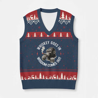 Funny Gorilla Whiskey Goes In Wisdom Comes Out V-Neck Knit Sweater Vest Cigarette and Drinking Addict Humor