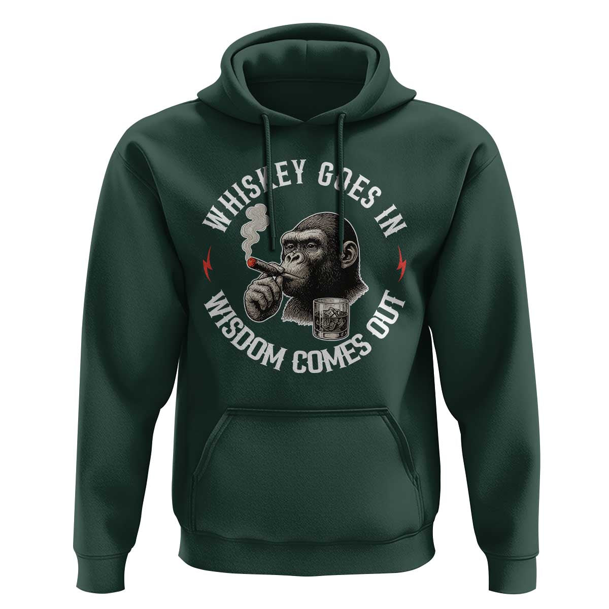 Funny Gorilla Whiskey Goes In Wisdom Comes Out Hoodie Cigarette and Drinking Addict Humor