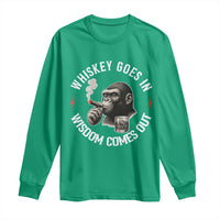 Funny Gorilla Whiskey Goes In Wisdom Comes Out Long Sleeve Shirt Cigarette and Drinking Addict Humor