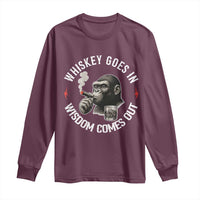 Funny Gorilla Whiskey Goes In Wisdom Comes Out Long Sleeve Shirt Cigarette and Drinking Addict Humor