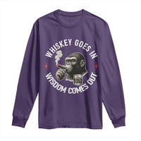 Funny Gorilla Whiskey Goes In Wisdom Comes Out Long Sleeve Shirt Cigarette and Drinking Addict Humor