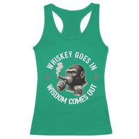 Funny Gorilla Whiskey Goes In Wisdom Comes Out Racerback Tank Top Cigarette and Drinking Addict Humor
