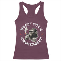 Funny Gorilla Whiskey Goes In Wisdom Comes Out Racerback Tank Top Cigarette and Drinking Addict Humor