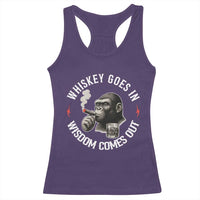 Funny Gorilla Whiskey Goes In Wisdom Comes Out Racerback Tank Top Cigarette and Drinking Addict Humor