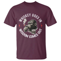 Funny Gorilla Whiskey Goes In Wisdom Comes Out T Shirt Cigarette and Drinking Addict Humor