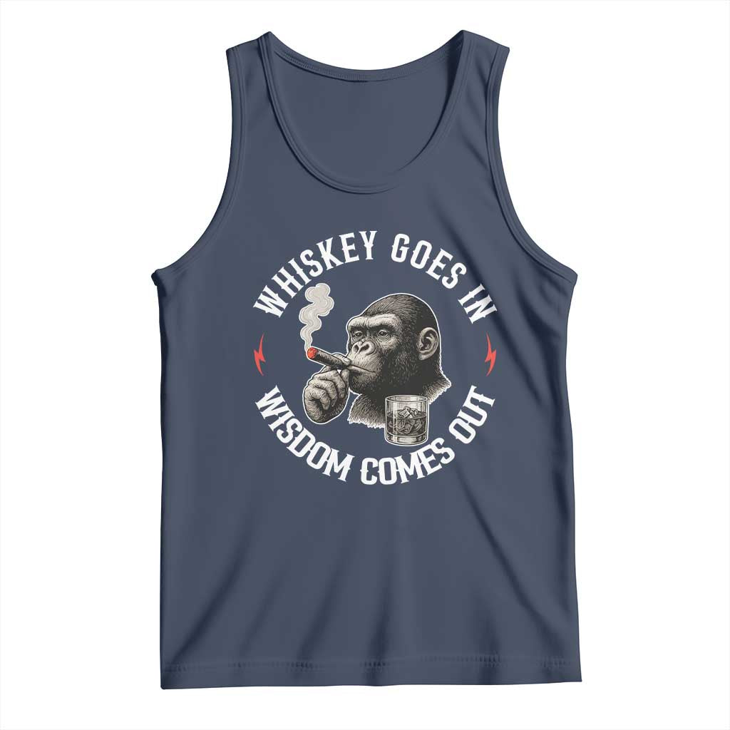 Funny Gorilla Whiskey Goes In Wisdom Comes Out Tank Top Cigarette and Drinking Addict Humor