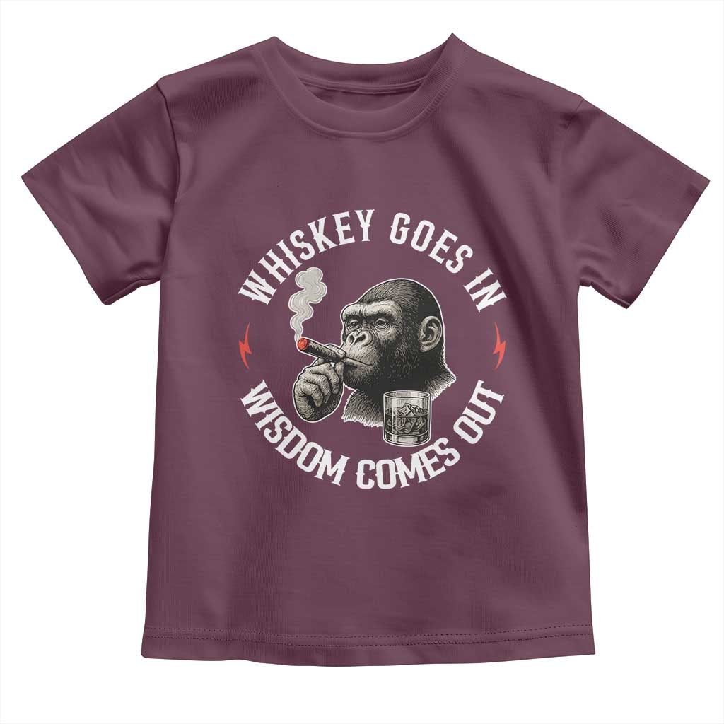 Funny Gorilla Whiskey Goes In Wisdom Comes Out Toddler T Shirt Cigarette and Drinking Addict Humor