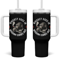 Funny Gorilla Whiskey Goes In Wisdom Comes Out Tumbler With Handle Cigarette and Drinking Addict Humor