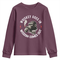 Funny Gorilla Whiskey Goes In Wisdom Comes Out Youth Sweatshirt Cigarette and Drinking Addict Humor