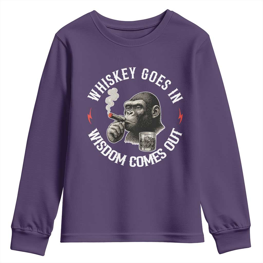 Funny Gorilla Whiskey Goes In Wisdom Comes Out Youth Sweatshirt Cigarette and Drinking Addict Humor