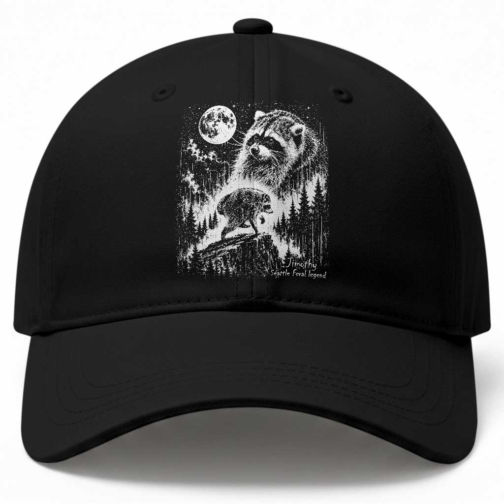 Jimothy Three Raccoon Moon Parody Wildlife Graphic Baseball Cap Vintage Seattle Feral Legend Trash Panda Meme