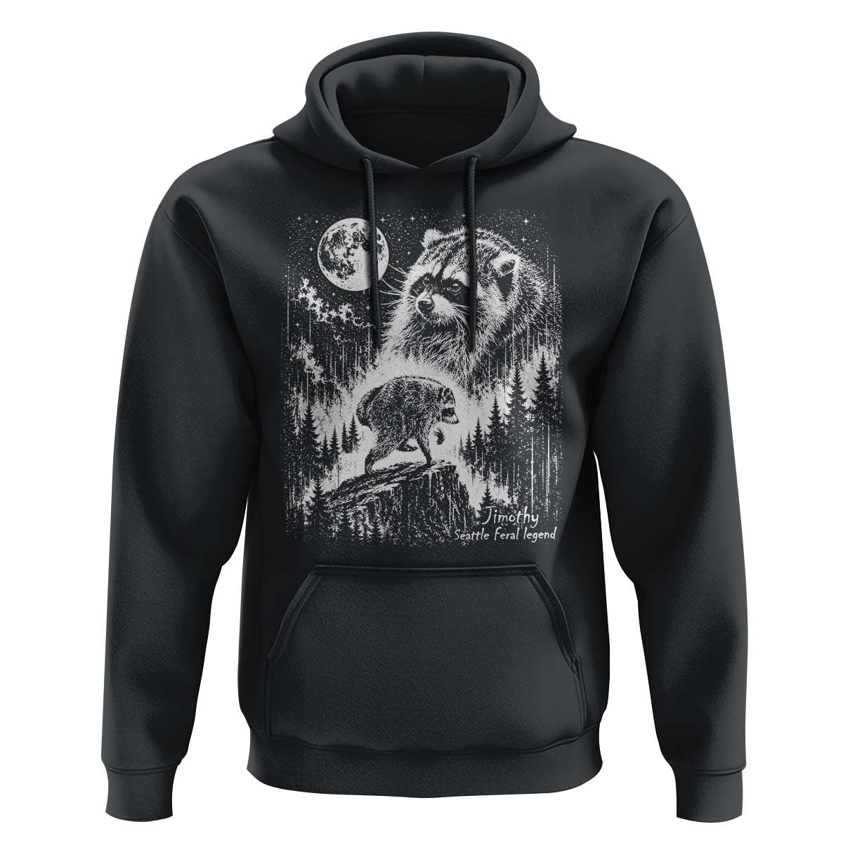 Jimothy Three Raccoon Moon Parody Wildlife Graphic Hoodie Vintage Seattle Feral Legend Trash Panda Meme