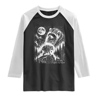 Jimothy Three Raccoon Moon Parody Wildlife Graphic Raglan Shirt Vintage Seattle Feral Legend Trash Panda Meme
