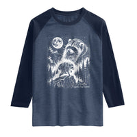 Jimothy Three Raccoon Moon Parody Wildlife Graphic Raglan Shirt Vintage Seattle Feral Legend Trash Panda Meme