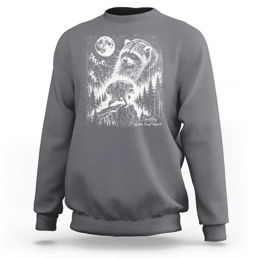 Jimothy Three Raccoon Moon Parody Wildlife Graphic Sweatshirt Vintage Seattle Feral Legend Trash Panda Meme