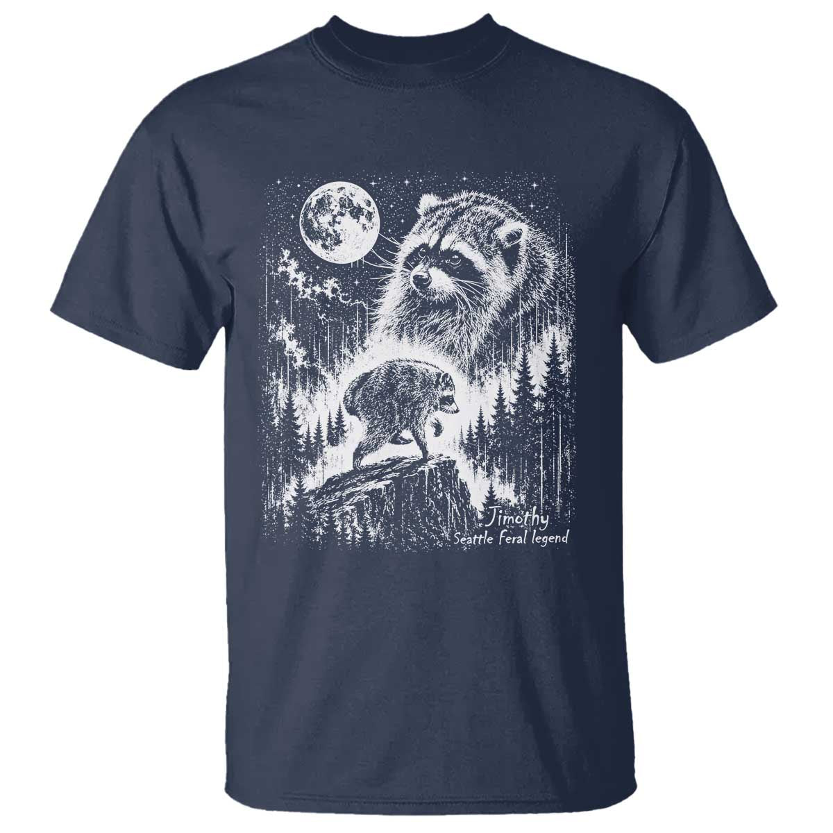 Jimothy Three Raccoon Moon Parody Wildlife Graphic T Shirt Vintage Seattle Feral Legend Trash Panda Meme