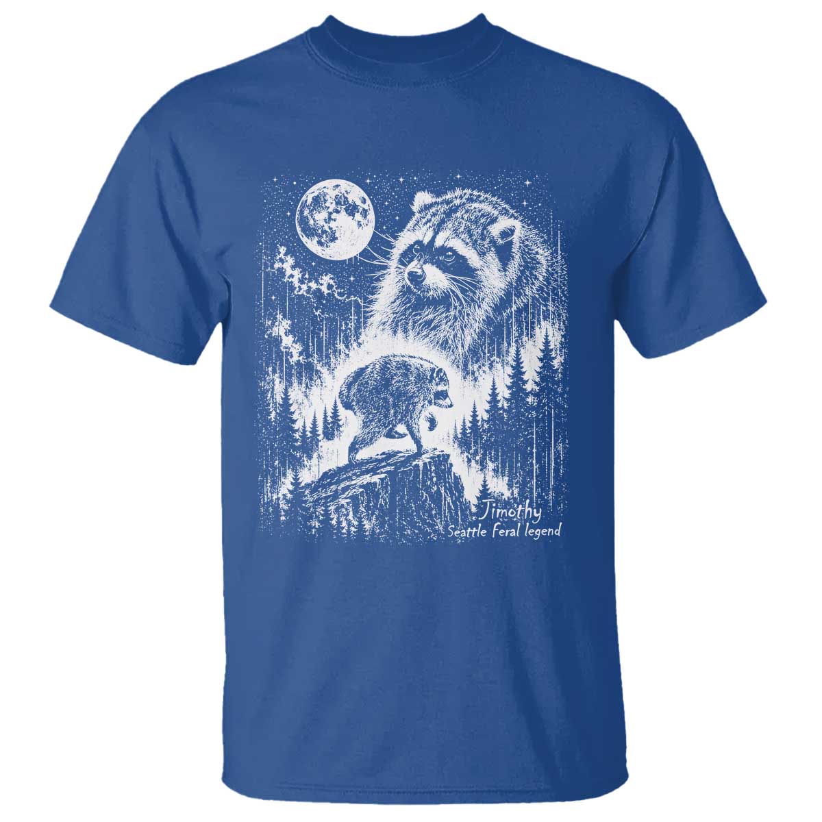 Jimothy Three Raccoon Moon Parody Wildlife Graphic T Shirt Vintage Seattle Feral Legend Trash Panda Meme