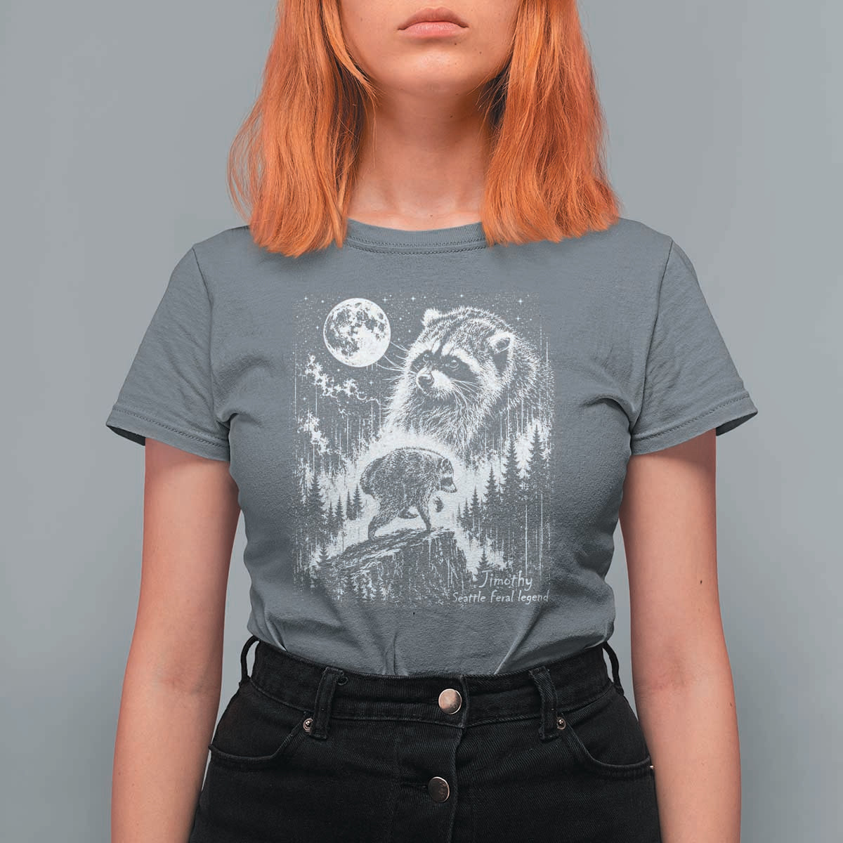Jimothy Three Raccoon Moon Parody Wildlife Graphic T Shirt For Women Vintage Seattle Feral Legend Trash Panda Meme