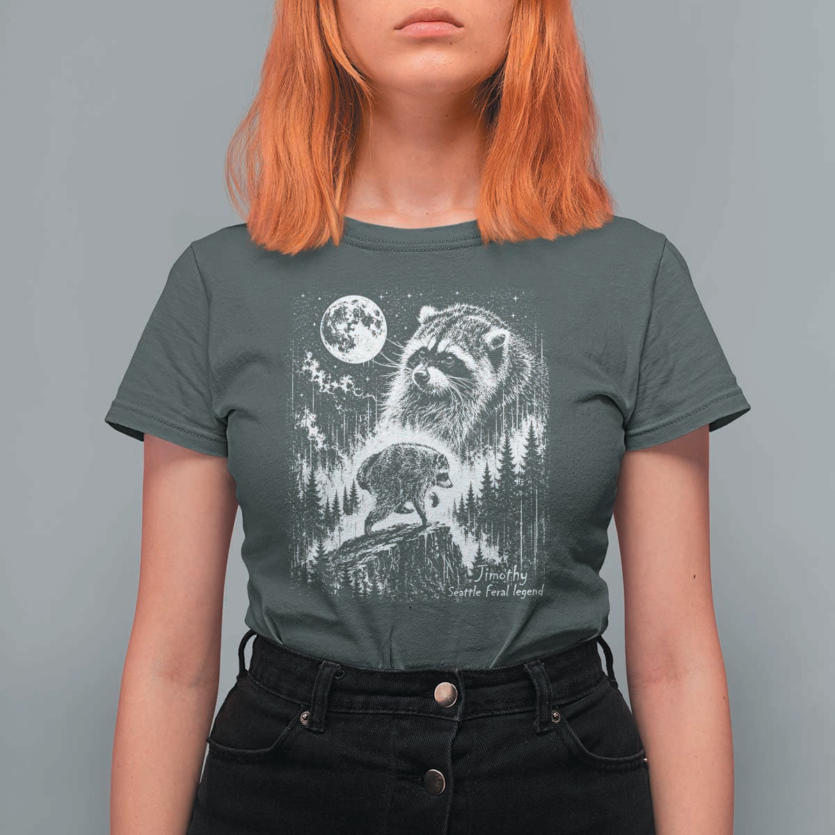 Jimothy Three Raccoon Moon Parody Wildlife Graphic T Shirt For Women Vintage Seattle Feral Legend Trash Panda Meme