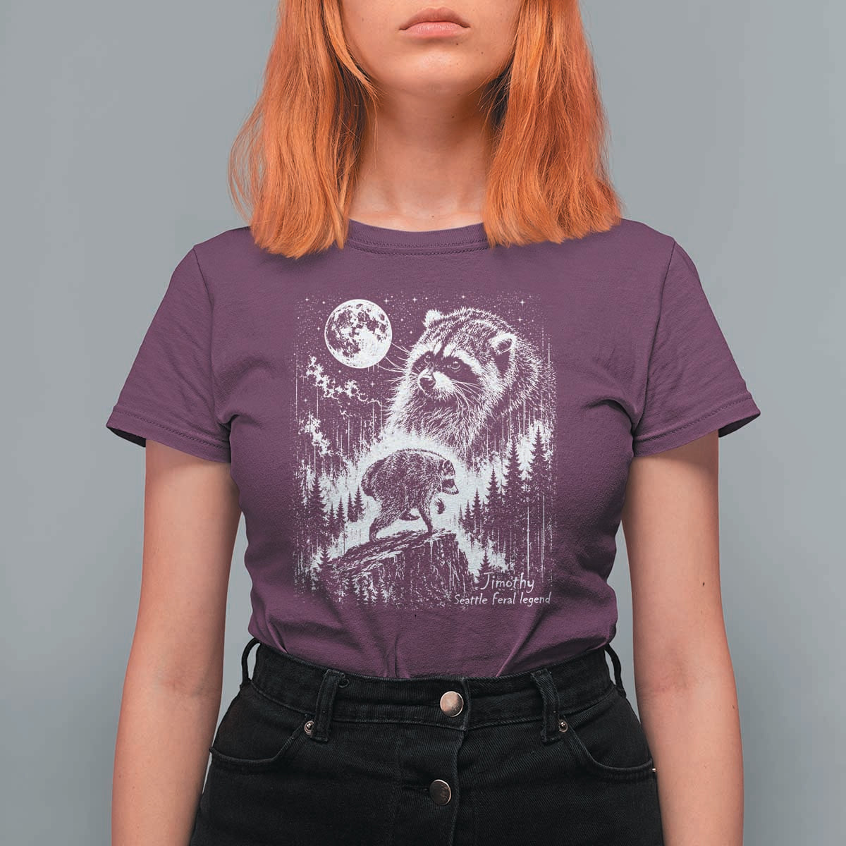 Jimothy Three Raccoon Moon Parody Wildlife Graphic T Shirt For Women Vintage Seattle Feral Legend Trash Panda Meme