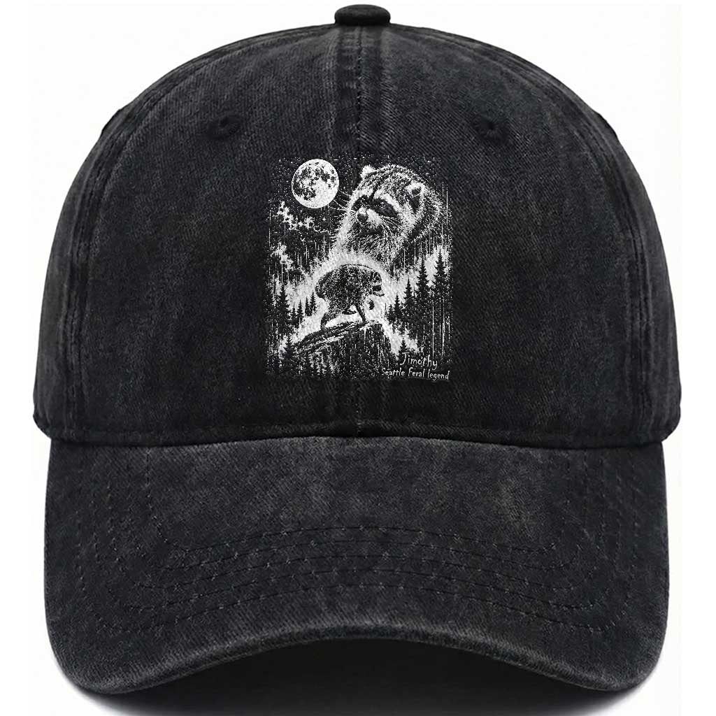 Jimothy Three Raccoon Moon Parody Wildlife Graphic Washed Cotton Baseball Cap Vintage Seattle Feral Legend Trash Panda Meme