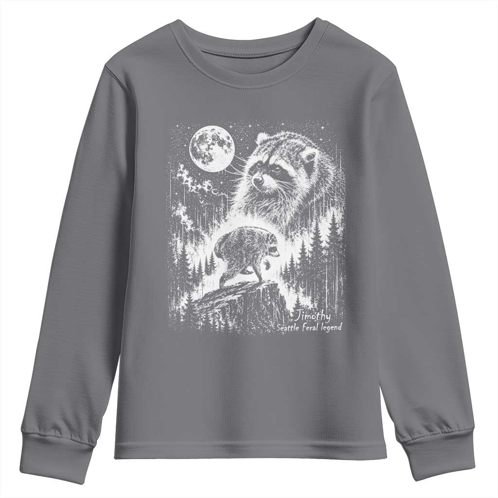 Jimothy Three Raccoon Moon Parody Wildlife Graphic Youth Sweatshirt Vintage Seattle Feral Legend Trash Panda Meme