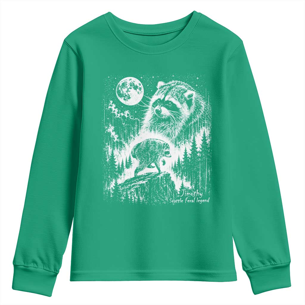 Jimothy Three Raccoon Moon Parody Wildlife Graphic Youth Sweatshirt Vintage Seattle Feral Legend Trash Panda Meme