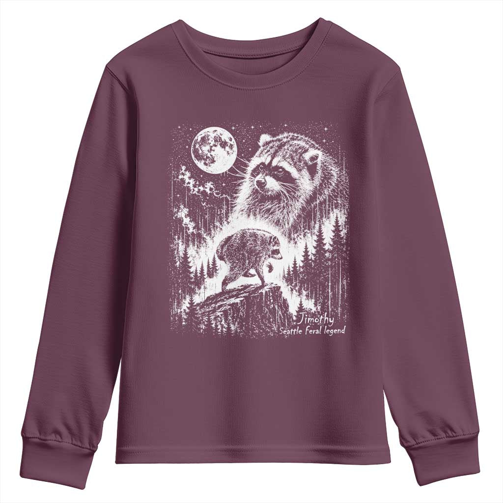 Jimothy Three Raccoon Moon Parody Wildlife Graphic Youth Sweatshirt Vintage Seattle Feral Legend Trash Panda Meme
