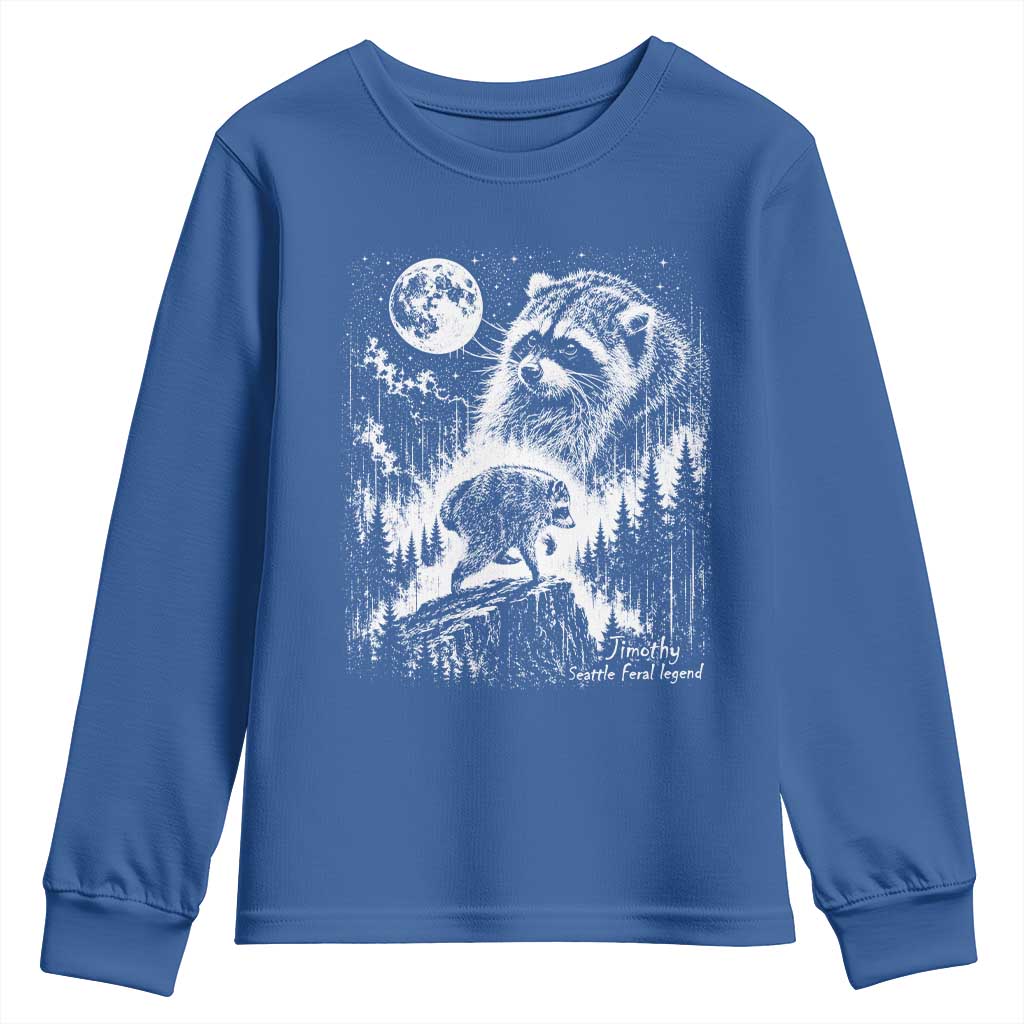 Jimothy Three Raccoon Moon Parody Wildlife Graphic Youth Sweatshirt Vintage Seattle Feral Legend Trash Panda Meme