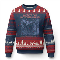 Protect Our National Parks Funny Cryptid Society Vintage Graphic Ugly Christmas Sweater Bigfoot Mothman Wendigo Where Legends Still Roam Free