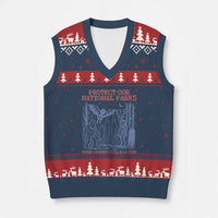 Protect Our National Parks Funny Cryptid Society Vintage Graphic V-Neck Knit Sweater Vest Bigfoot Mothman Wendigo Where Legends Still Roam Free