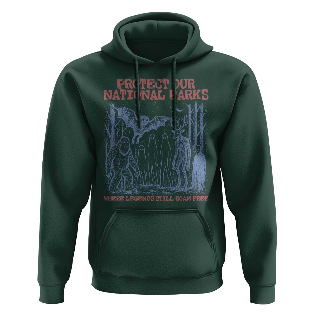 Protect Our National Parks Funny Cryptid Society Vintage Graphic Hoodie Bigfoot Mothman Wendigo Where Legends Still Roam Free