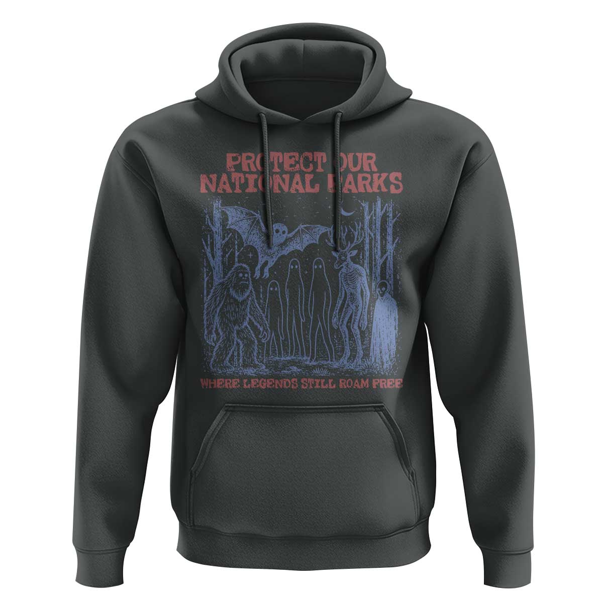 Protect Our National Parks Funny Cryptid Society Vintage Graphic Hoodie Bigfoot Mothman Wendigo Where Legends Still Roam Free