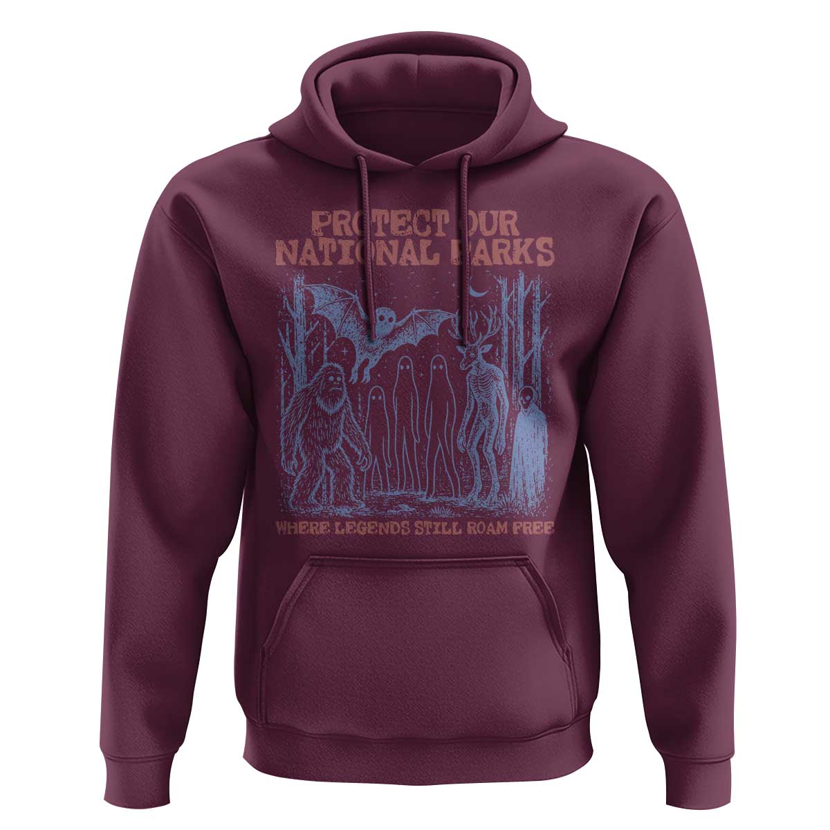 Protect Our National Parks Funny Cryptid Society Vintage Graphic Hoodie Bigfoot Mothman Wendigo Where Legends Still Roam Free