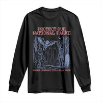 Protect Our National Parks Funny Cryptid Society Vintage Graphic Long Sleeve Shirt Bigfoot Mothman Wendigo Where Legends Still Roam Free