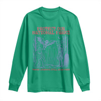 Protect Our National Parks Funny Cryptid Society Vintage Graphic Long Sleeve Shirt Bigfoot Mothman Wendigo Where Legends Still Roam Free