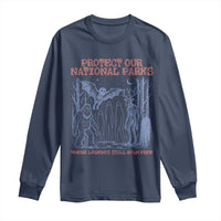 Protect Our National Parks Funny Cryptid Society Vintage Graphic Long Sleeve Shirt Bigfoot Mothman Wendigo Where Legends Still Roam Free