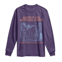 Protect Our National Parks Funny Cryptid Society Vintage Graphic Long Sleeve Shirt Bigfoot Mothman Wendigo Where Legends Still Roam Free
