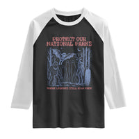 Protect Our National Parks Funny Cryptid Society Vintage Graphic Raglan Shirt Bigfoot Mothman Wendigo Where Legends Still Roam Free