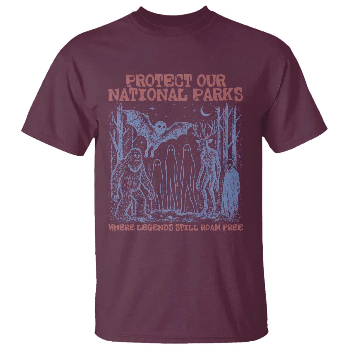 Protect Our National Parks Funny Cryptid Society Vintage Graphic T Shirt Bigfoot Mothman Wendigo Where Legends Still Roam Free