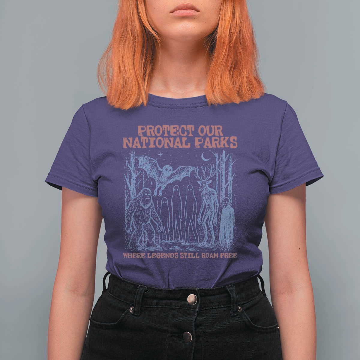 Protect Our National Parks Funny Cryptid Society Vintage Graphic T Shirt For Women Bigfoot Mothman Wendigo Where Legends Still Roam Free
