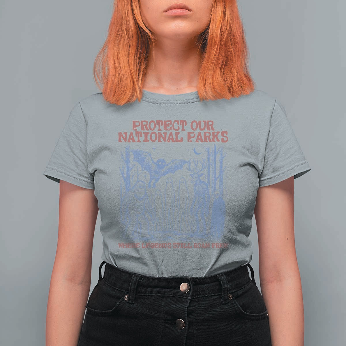 Protect Our National Parks Funny Cryptid Society Vintage Graphic T Shirt For Women Bigfoot Mothman Wendigo Where Legends Still Roam Free