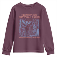Protect Our National Parks Funny Cryptid Society Vintage Graphic Youth Sweatshirt Bigfoot Mothman Wendigo Where Legends Still Roam Free