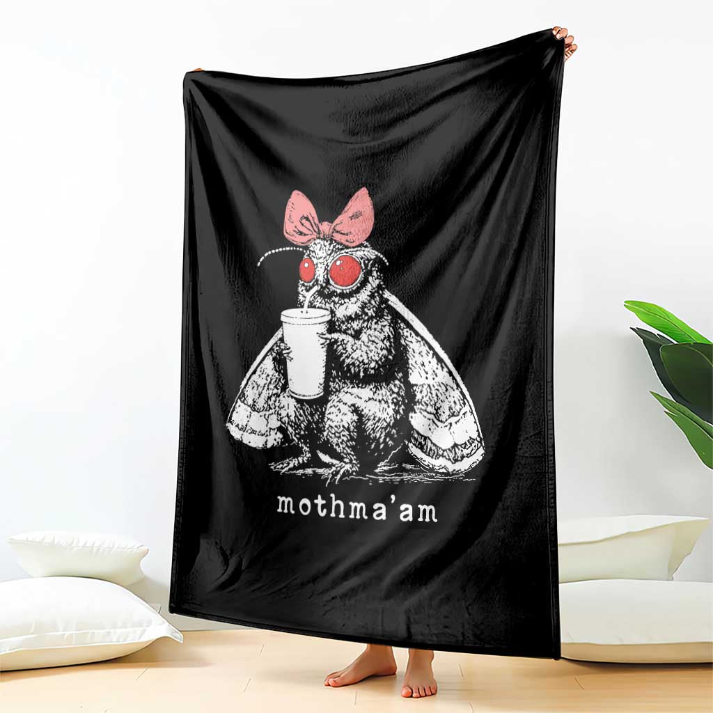 Mothma'am Pink Bow Cryptid Spooky Throw Blanket Funny Cute Coquette Mothman Legend Graphic