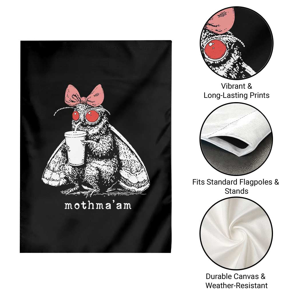 Mothma'am Pink Bow Cryptid Spooky Garden Flag Funny Cute Coquette Mothman Legend Graphic