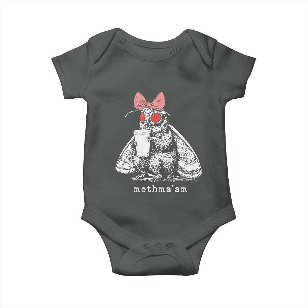 Mothma'am Pink Bow Cryptid Spooky Baby Onesie Funny Cute Coquette Mothman Legend Graphic