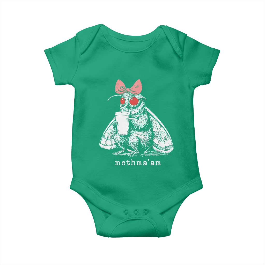 Mothma'am Pink Bow Cryptid Spooky Baby Onesie Funny Cute Coquette Mothman Legend Graphic
