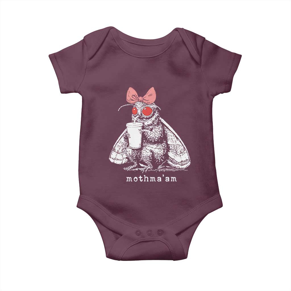 Mothma'am Pink Bow Cryptid Spooky Baby Onesie Funny Cute Coquette Mothman Legend Graphic