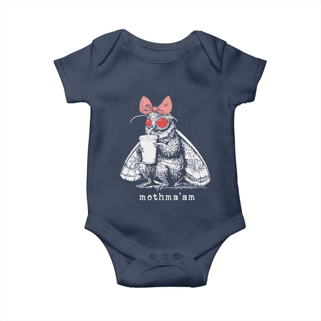 Mothma'am Pink Bow Cryptid Spooky Baby Onesie Funny Cute Coquette Mothman Legend Graphic
