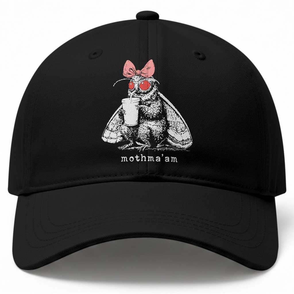 Mothma'am Pink Bow Cryptid Spooky Baseball Cap Funny Cute Coquette Mothman Legend Graphic
